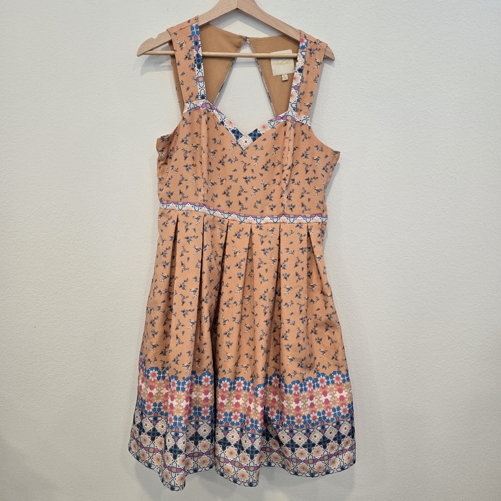 Modcloth retro pink orange vintage floral prairie cottagecore dress size large